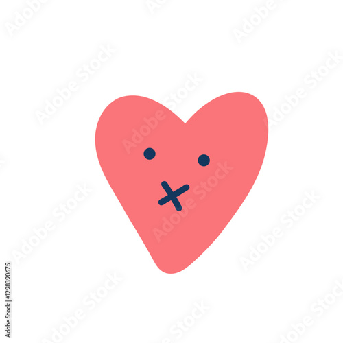 Cute heart. Sad face character, break up and heartbreak vector illustration, emotional sticker