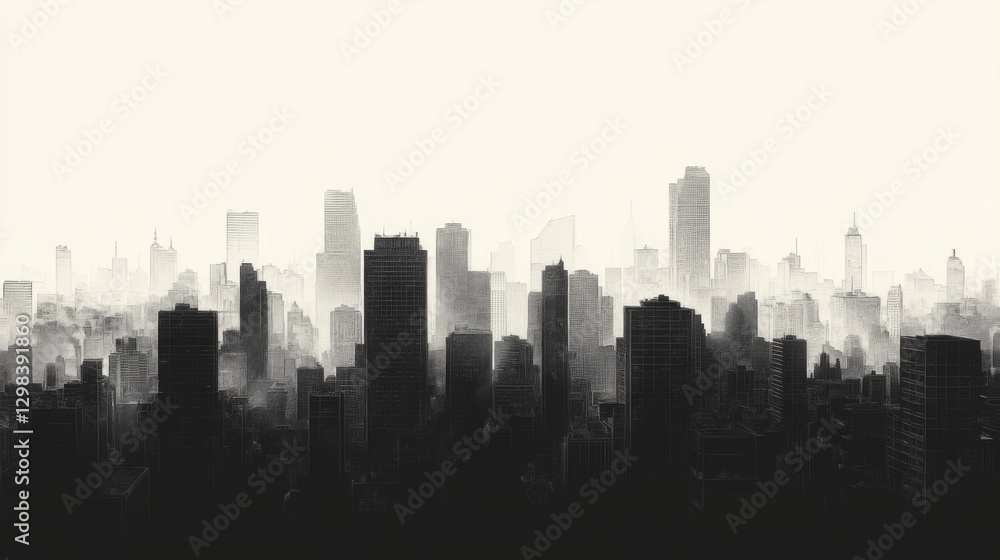 Fototapeta premium City Skyline Silhouette Misty Morning