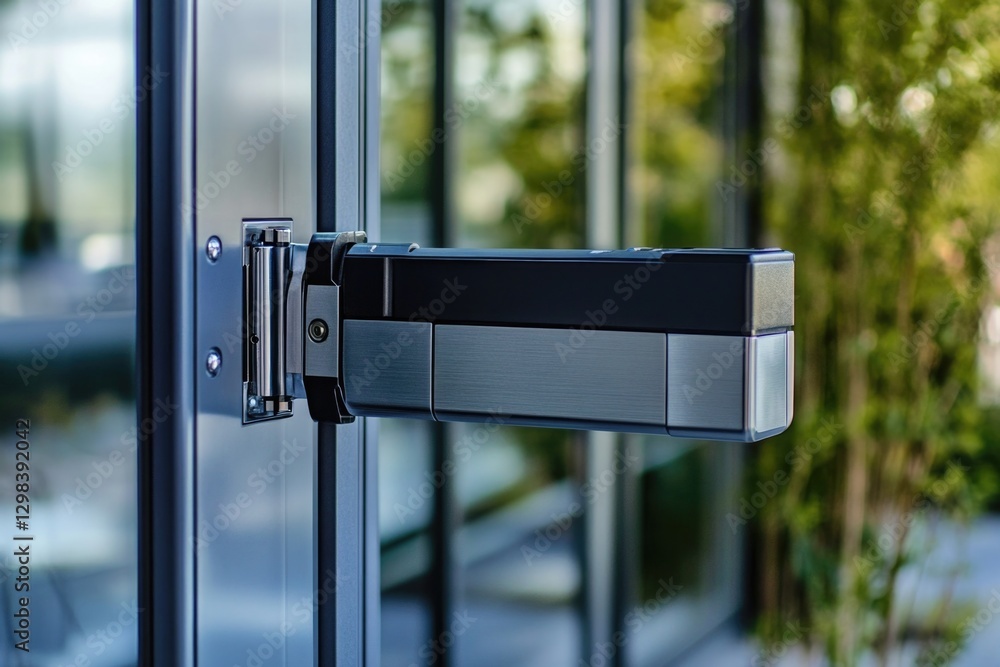 Close-up shot of a door handle on a transparent glass door Close-up shot of a door handle on a transparent glass door