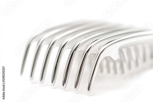 A collection of five silver combs arranged neatly on a white background photo