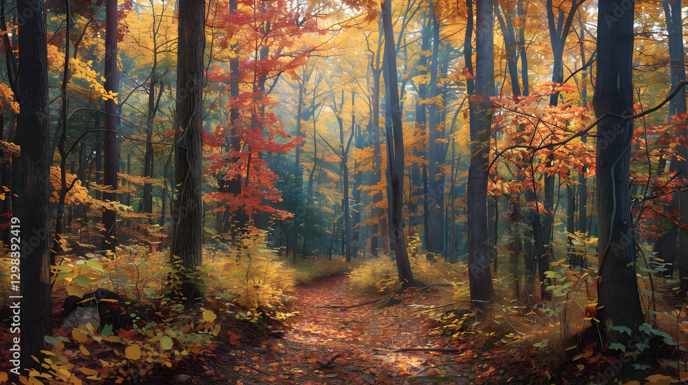 A Tranquil Walk Through the Golden Enchantment of Autumn's Splendor in a Serene Forest A Tranquil Walk Through the Golden Enchantment of Autumn's Splendor in a Serene Forest