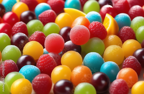 Assorted candy background with bright colors great for party invitations, advertising and playful designs. Selective focus photo