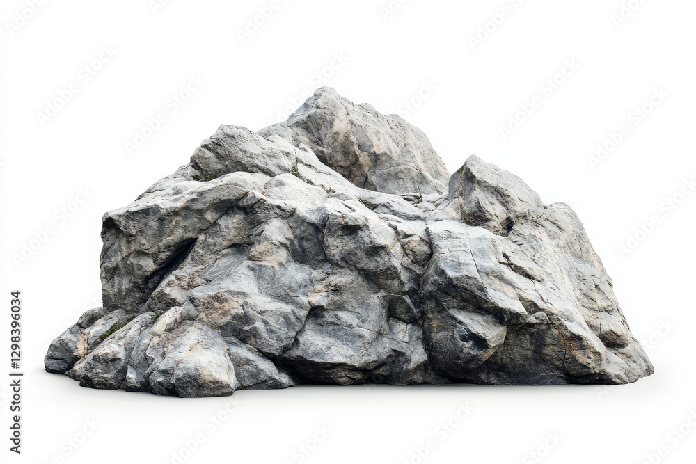 Isolated Mountain Rock Formation on White - A large, grey rock formation isolated on a white background. Symbolizing strength, resilience, nature, permanence, and stability Isolated Mountain Rock Formation on White - A large, grey rock formation isolated on a white background. Symbolizing strength, resilience, nature, permanence, and stability