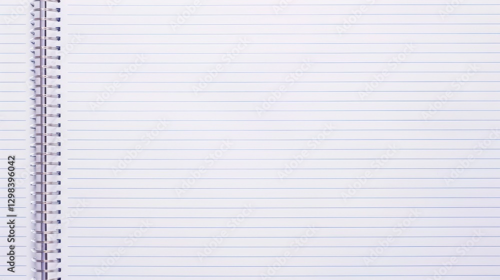 Blank spiral notebook page with blue lines, ideal for note-taking, sketching, or journaling in a study environment Blank spiral notebook page with blue lines, ideal for note-taking, sketching, or journaling in a study environment