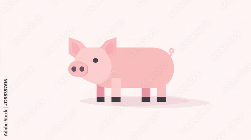 Cute Minimalist Illustration of a Stylized Pink Pig Character Cute Minimalist Illustration of a Stylized Pink Pig Character