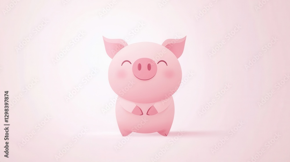 Cute Cartoon Pig Character with a Joyful Expression on Light Background Cute Cartoon Pig Character with a Joyful Expression on Light Background