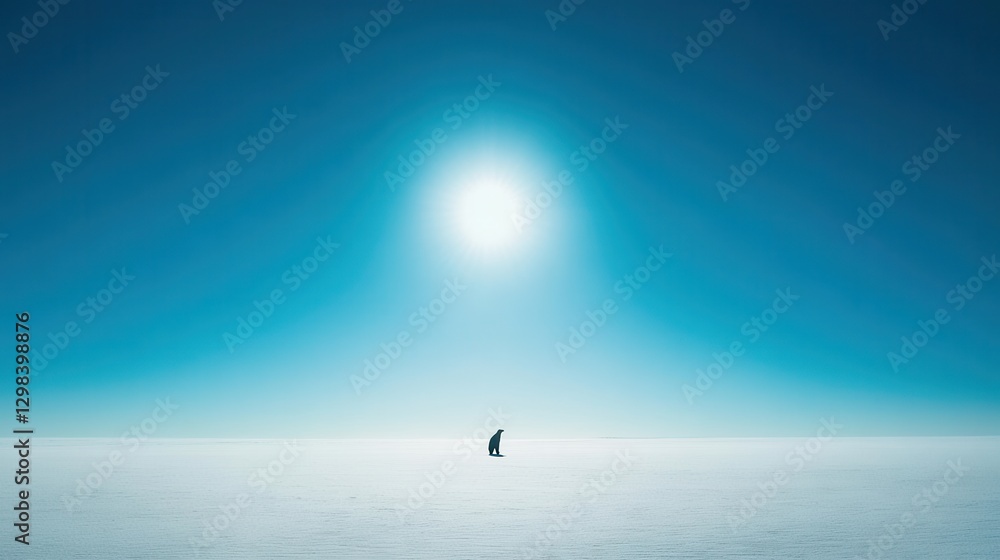 Fototapeta premium Solitary Sailboat on Vast Icy Landscape Under Bright Blue Sky