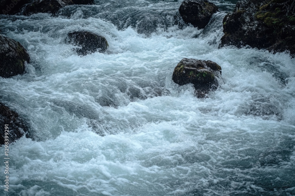 Water flowing over rocky terrain in a river, great for use in scenes depicting natural beauty or outdoor adventures Water flowing over rocky terrain in a river, great for use in scenes depicting natural beauty or outdoor adventures