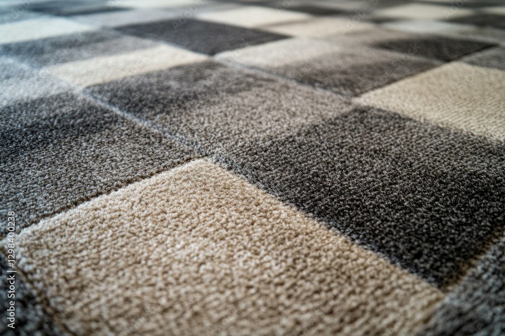 A simple black and white checkered area rug on the floor A simple black and white checkered area rug on the floor
