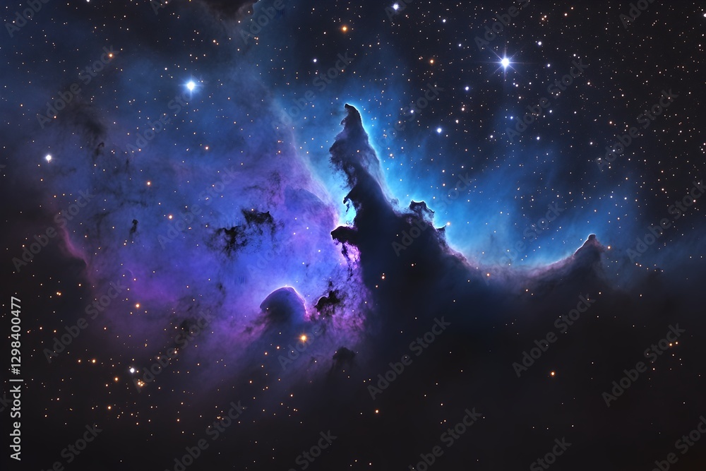Fototapeta premium Vibrant Blue and Purple Nebula with Distant Stars, Cosmic Background