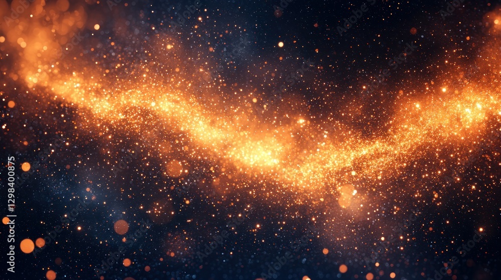 Obraz premium Golden Stardust Galaxy, cosmic swirl, dark space, bokeh background, design element