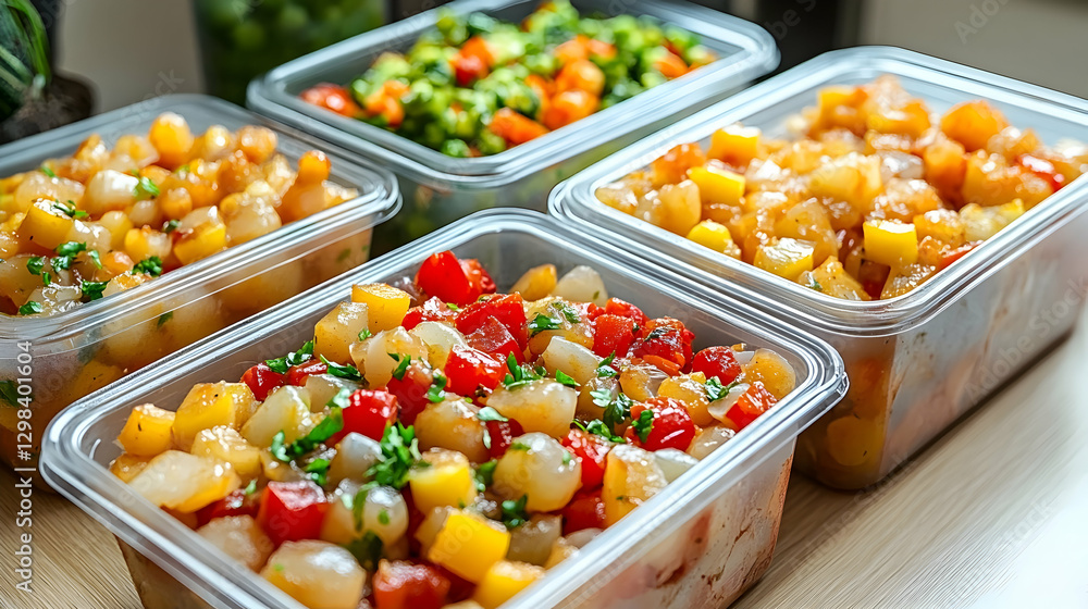 Obraz premium Prepared meals in containers, healthy food, meal prep