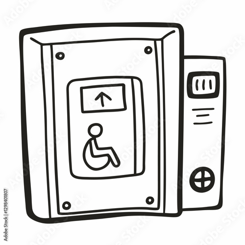 Simple Line Drawing of Elevator Control Panel with Buttons and Display