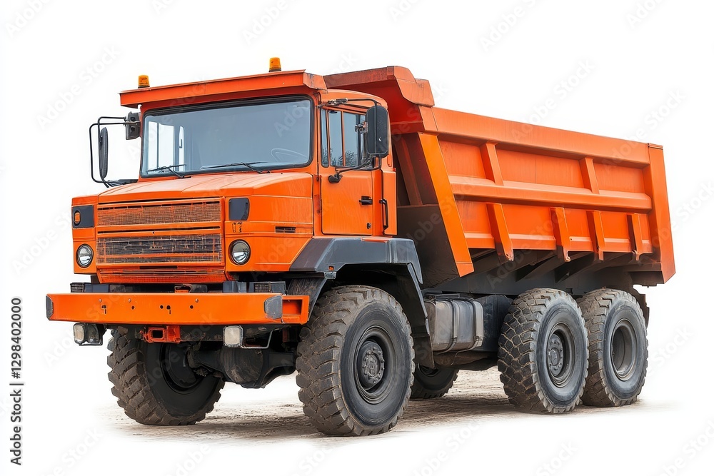 Orange Dump Truck Isolated on White Background - Heavy-duty orange dump truck, powerful engine, robust construction, large cargo bed, off-road capability. Symbolizing strength, industry Orange Dump Truck Isolated on White Background - Heavy-duty orange dump truck, powerful engine, robust construction, large cargo bed, off-road capability. Symbolizing strength, industry