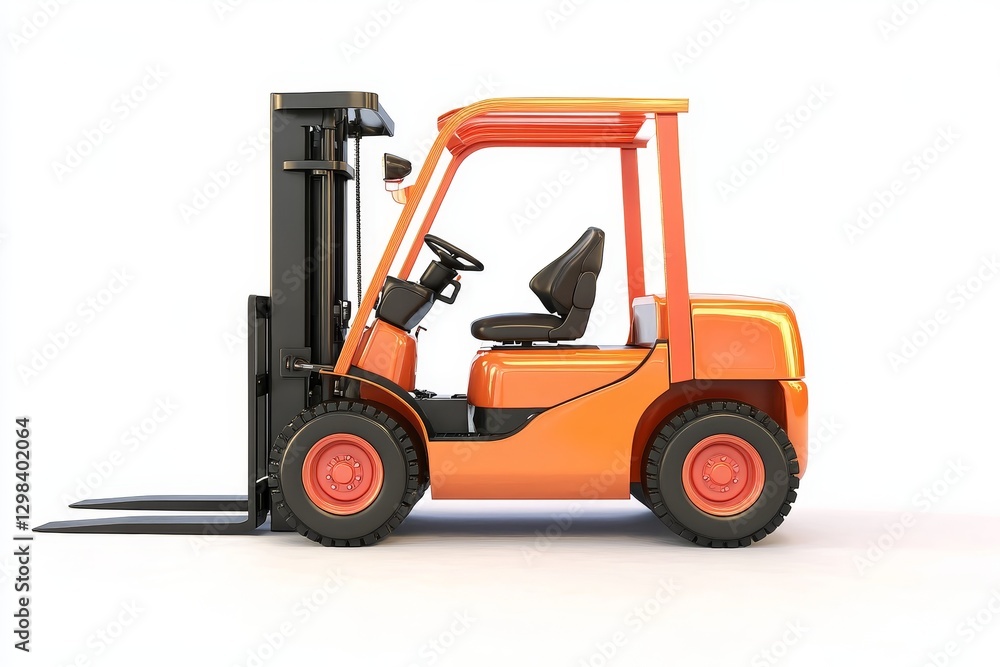 Orange Forklift on White Background - A side profile view of a modern orange forklift against a clean white background. Ideal for industrial or logistics concepts Orange Forklift on White Background - A side profile view of a modern orange forklift against a clean white background. Ideal for industrial or logistics concepts