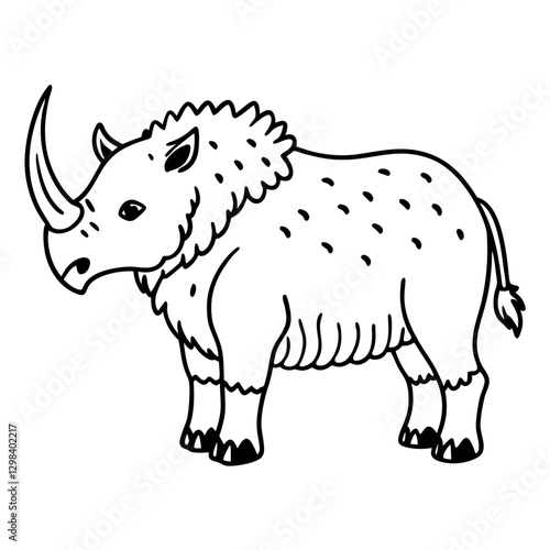 Cute Hand Drawn Woolly Rhino Outline Vector for Educational Use