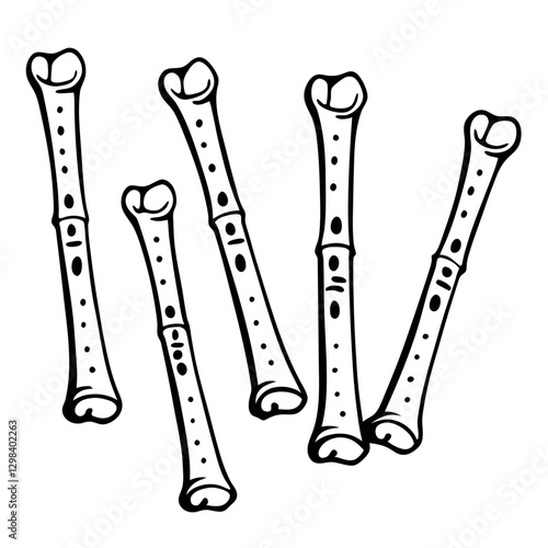 Black and White Illustration of Dinosaur Bones in a Unique Linear Style
