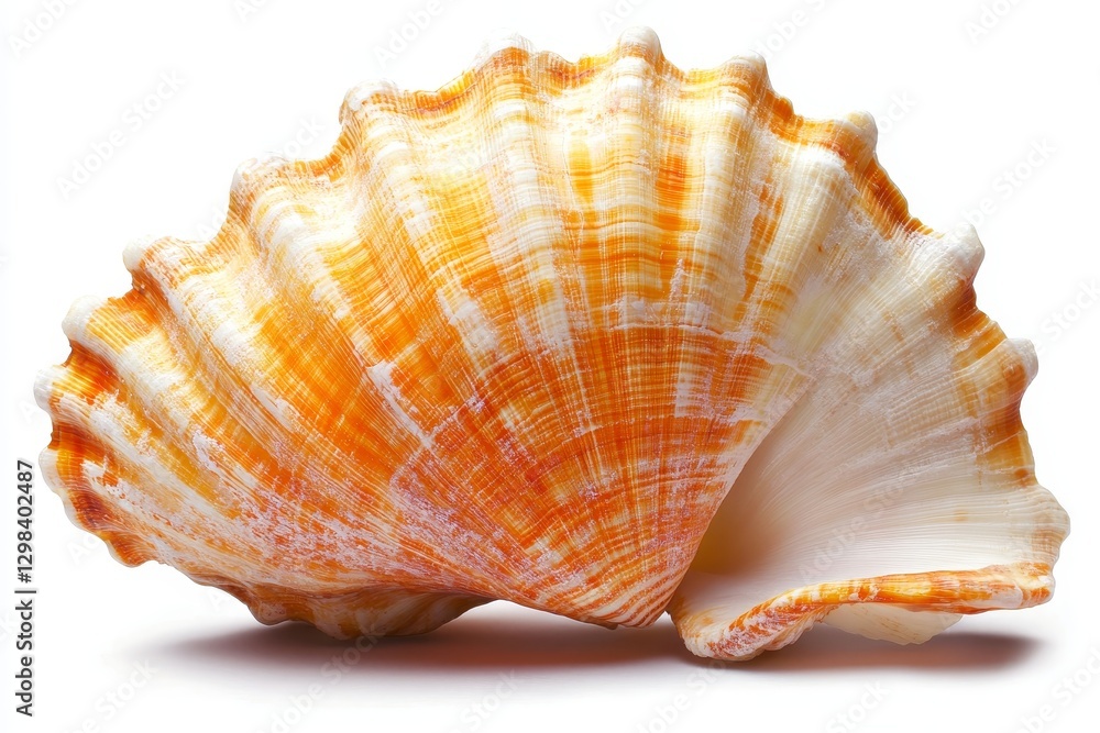 Orange Sea Shell on White Background - Close-up of a vibrant orange seashell with intricate patterns, isolated on a pure white background Orange Sea Shell on White Background - Close-up of a vibrant orange seashell with intricate patterns, isolated on a pure white background