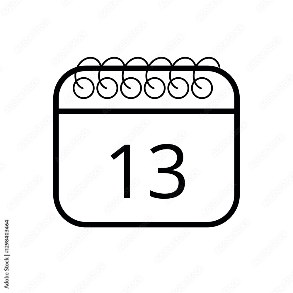 Simple calendar icon in outline isolated on white background with specific day marked for websites and graphic resources, day 13. Simple calendar icon in outline isolated on white background with specific day marked for websites and graphic resources, day 13.