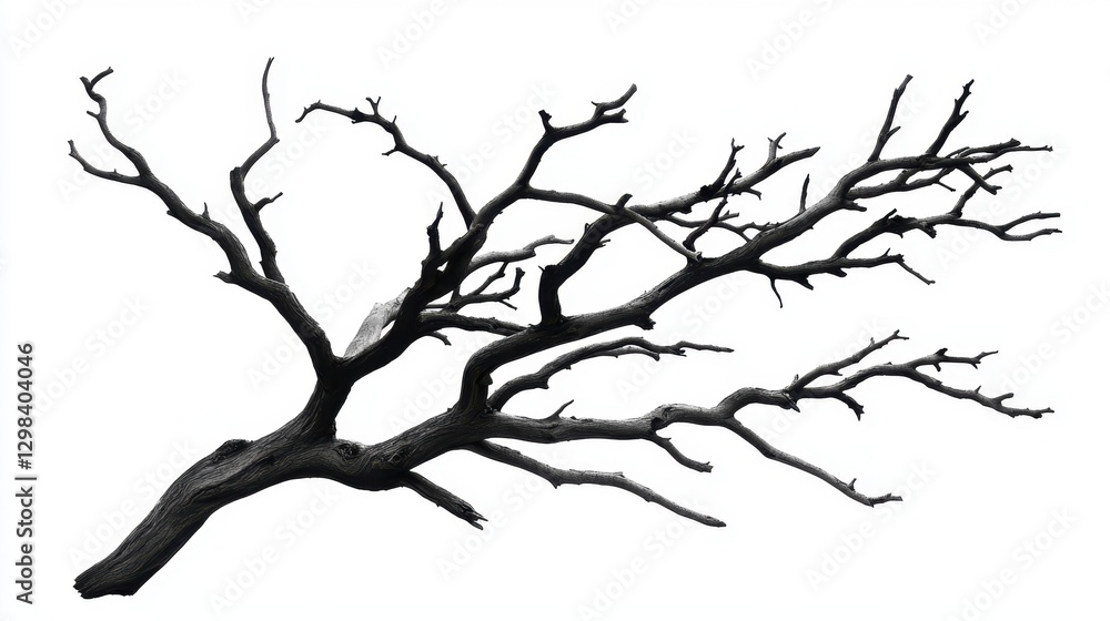Abstract Black and White Tree Branch with Twisted Twigs and Shadows Abstract Black and White Tree Branch with Twisted Twigs and Shadows