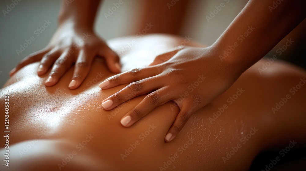 Relaxation and pampering at a spa with a professional therapist giving a back massage to a happy woman Relaxation and pampering at a spa with a professional therapist giving a back massage to a happy woman