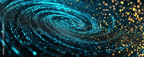 Wallpaper Mural Science meteorology education concept. Swirling blue and gold particles create a cosmic, abstract design. Torontodigital.ca