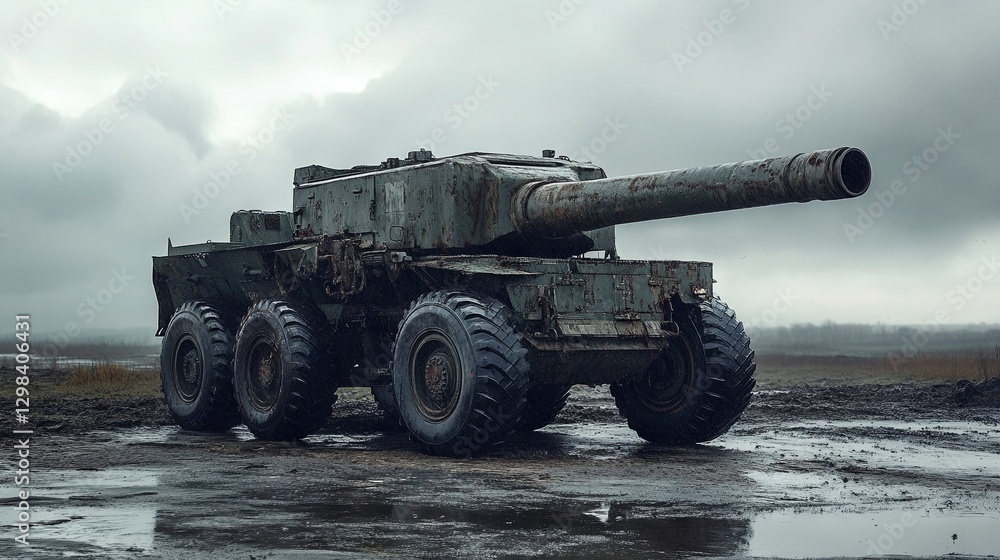 A heavy artillery vehicle ready for military operations A heavy artillery vehicle ready for military operations