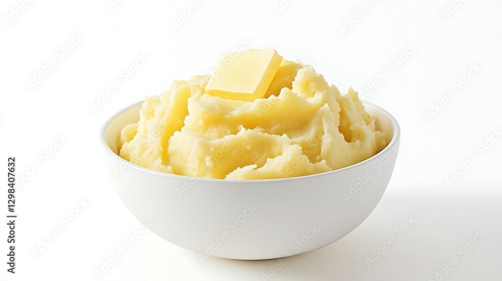 Creamy mashed potatoes in white bowl with butter Creamy mashed potatoes in white bowl with butter