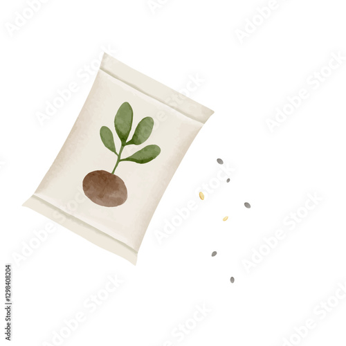 Watercolor seed packet planting. Cute gardening illustration