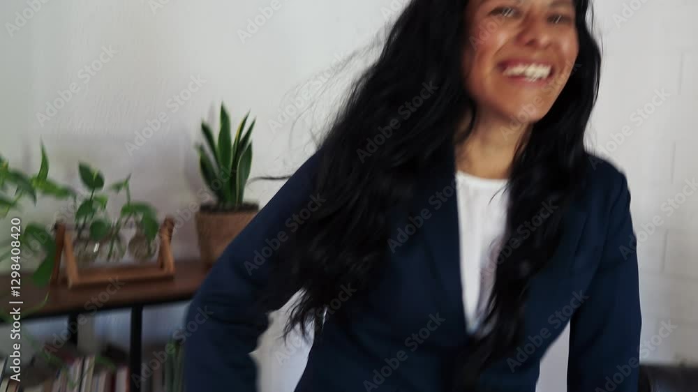 Happy woman laughs warmly while embraces a man, fostering a sense of trust and comfort between them. 4K footage, handheld shot. Happy woman laughs warmly while embraces a man, fostering a sense of trust and comfort between them. 4K footage, handheld shot.