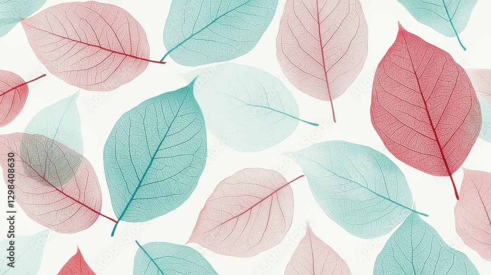 Obraz premium Delicate Frosted Leaves in Soft Pastel Shades on a Light Background