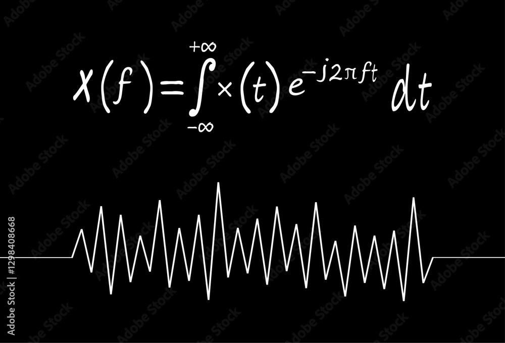 Fototapeta premium Fourier transform formula and vibration drawing with handwriting on chalkboard. Math background.