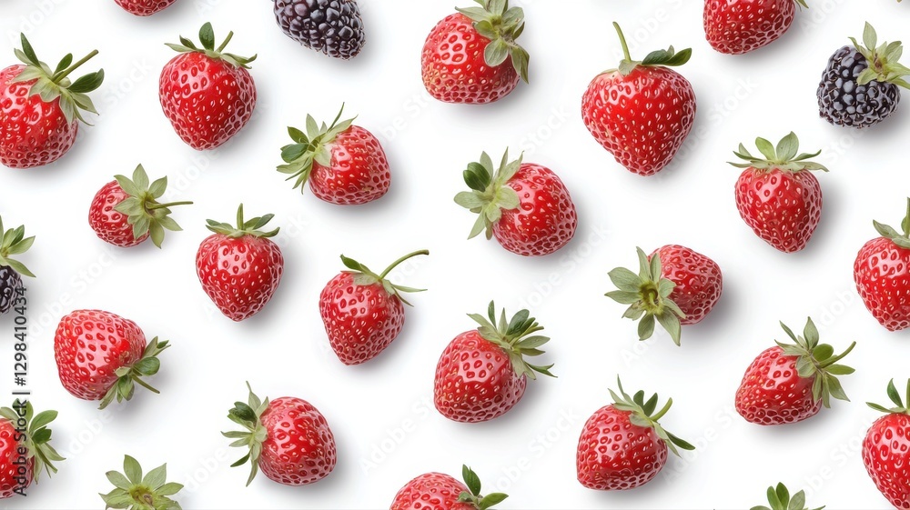 Fresh strawberries and blackberries on white background. Vibrant pattern of summer fruits for healthy lifestyle concepts. Fresh strawberries and blackberries on white background. Vibrant pattern of summer fruits for healthy lifestyle concepts.