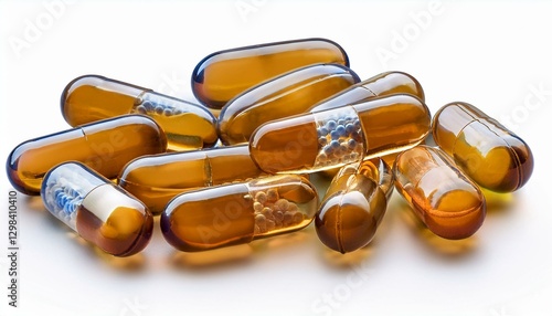 Isolated Group of Translucent Gabapentin Capsules without Background.