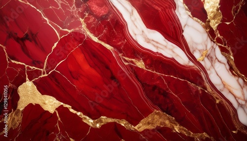 vibrant red marble with striking gold fissures ideal for bold and luxurious design elements