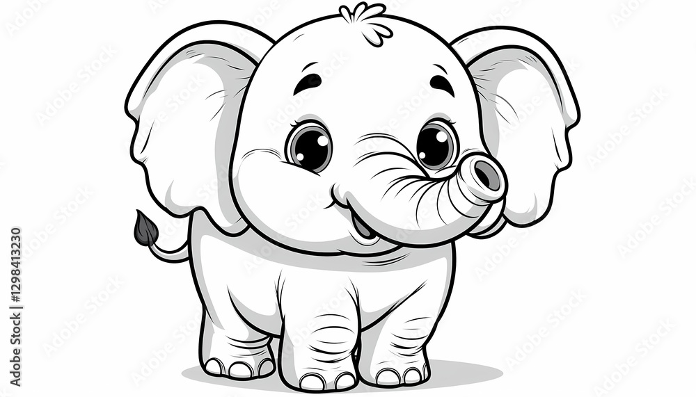 Naklejka premium Cute baby elephant coloring page for kids. Fun black-and-white line art illustration.