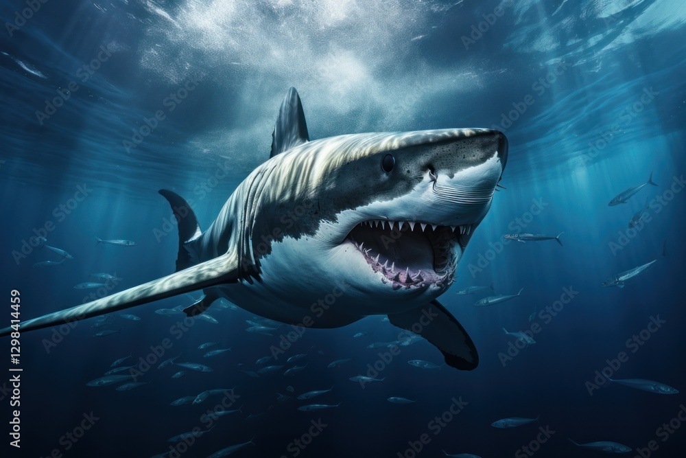 Fototapeta premium Great white shark swimming animal fish.
