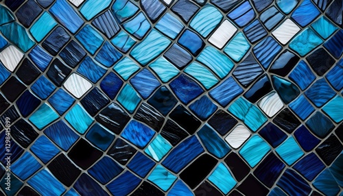 Part mosaic as decorative texture background. Selective focus. Abstract Pattern. Abstract blue and black colored ceramic stones
