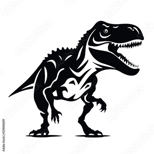 stylish illustration black and white silhouette  prehistoric creature  of dinosaur tyrannosaurus on a white background