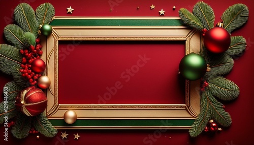 luxury vintage letter border with christmas style red and green toned,ultra details,empty space