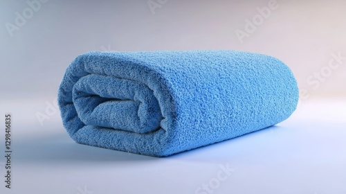 Stylish 3D Rendering of a Rolled Beach Towel Set in Soft Blue