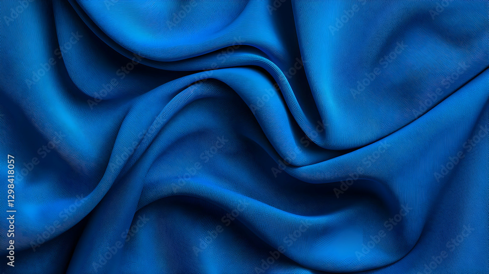 Fototapeta premium Abstract Blue Wavy Fabric Surface with Detailed Texture and Subtle Lighting