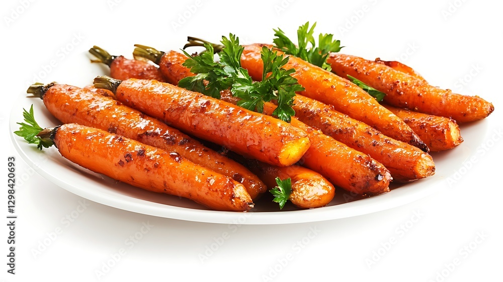 Roasted carrots on plate, isolated white background Roasted carrots on plate, isolated white background
