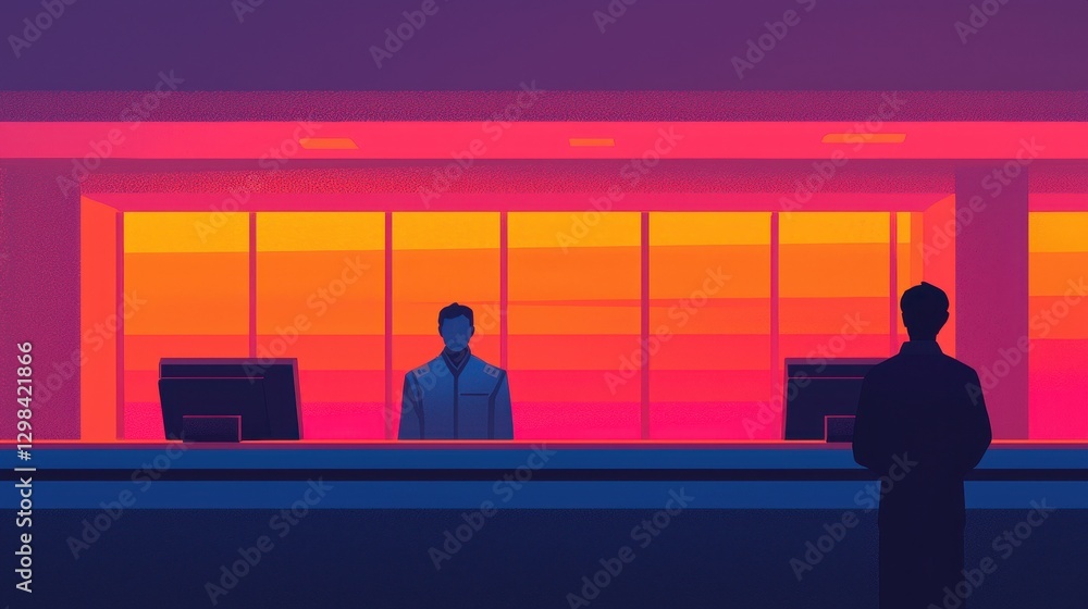 Fototapeta premium Modern Night Reception with Colorful Background and Silhouetted Figures