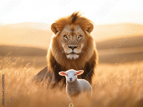 Lion and Lamb in a Field