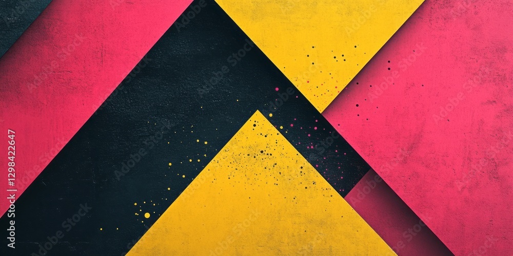 Geometric abstract with layered triangles in pink yellow and black Geometric abstract with layered triangles in pink yellow and black