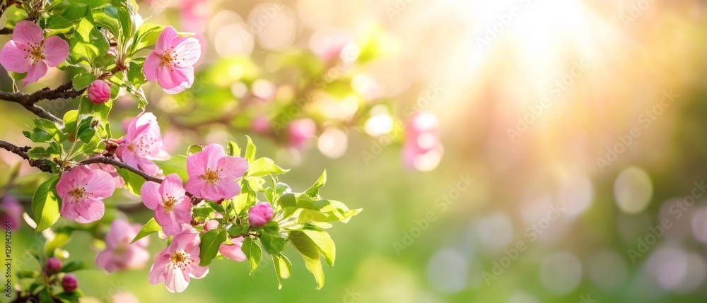 Pink Blossoms and Green Leaves in Sunlight Pink Blossoms and Green Leaves in Sunlight