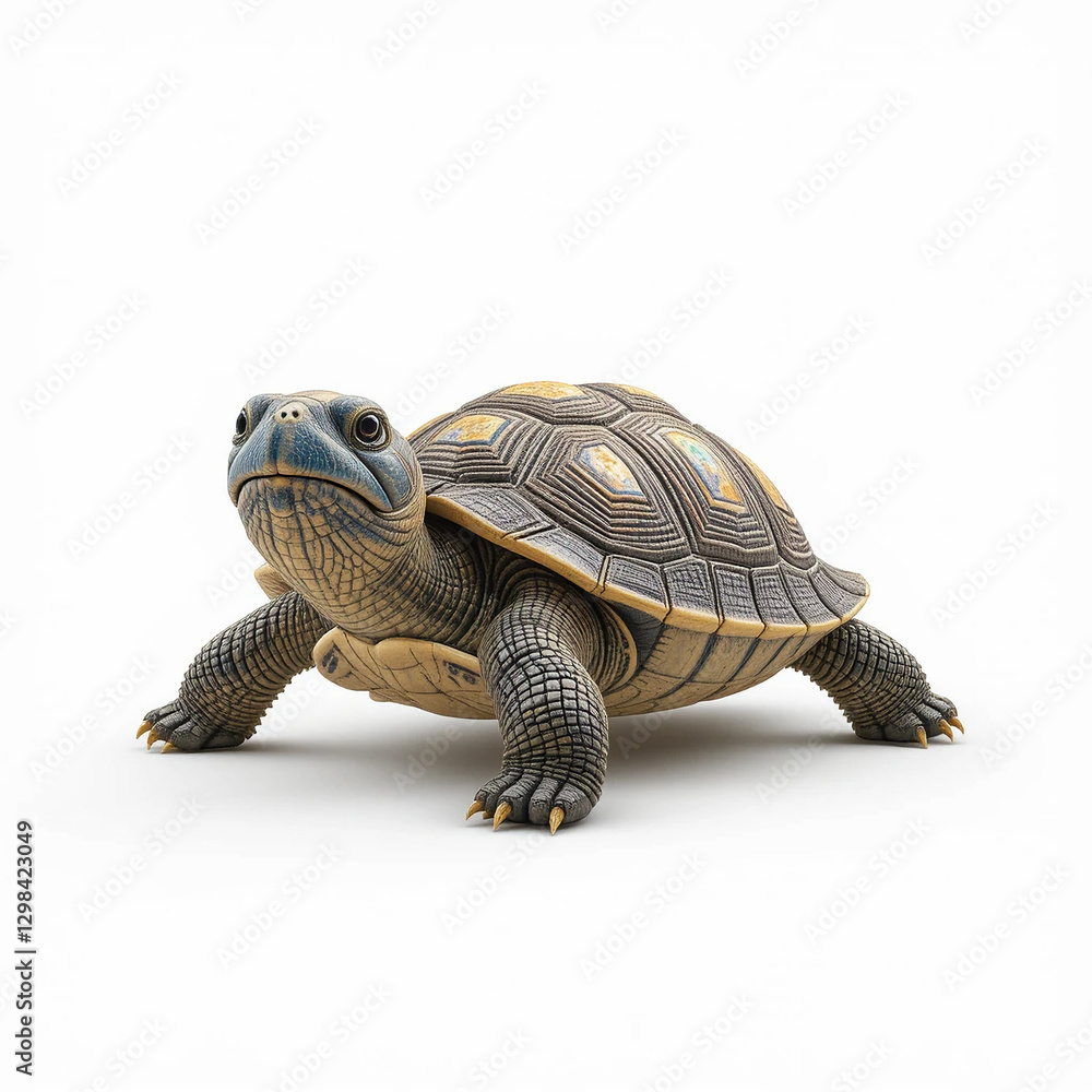 Obraz premium 3D Render YellowBellied Slider Turtle Reptile Closeup White Background