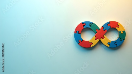 Infinity Symbol with Colorful Puzzle Pattern Representing Autism Awareness on a Soft Gradient