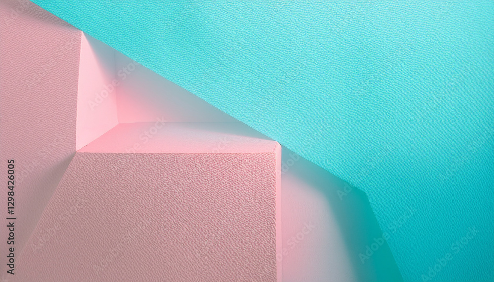 Fototapeta premium Cyan and Pink Gradient Geometric Background. Cover Banner or Layout Design Template for Identity, Branding, Advertising, Surface. 3d illustration with copy space.